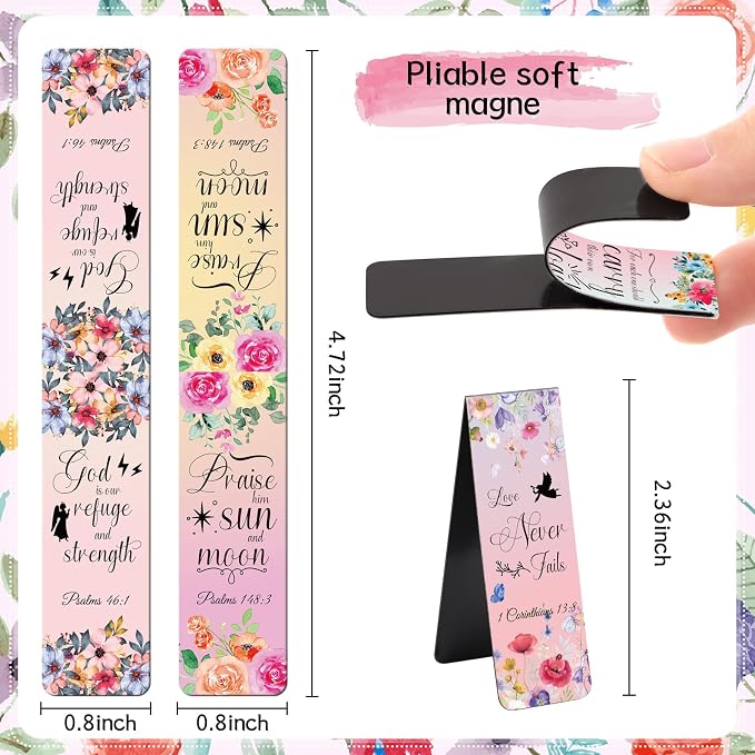Bible Verse Magnetic Bookmarks - 30 PCs Christian Inspirational Floral Bookmark Reading Women Kids Catholic Religious Scripture Book Markers Church Supplies Teachers Students School Gifts