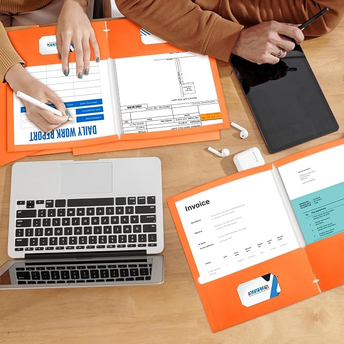 BIBRADAA® 50 Packs Orange Folders with Pockets,Two Pocket Paper Folders Surface with Waterproofing,Letter Size,Holds 100 Plus Sheets,for School,Office,Business. (50, Orange)