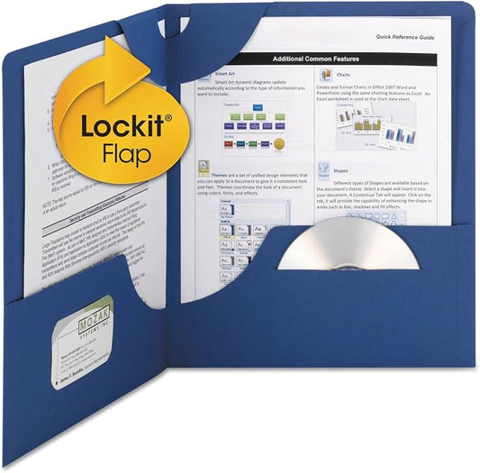 Smead Lockit Two-Pocket Heavyweight Folder, Letter Size, Dark Blue, 25 per Box (87982)