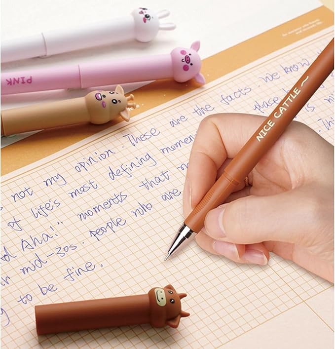 MOZXIRZ 4 Pcs Cute Erasable Pens Cartoon Animal Gel Pen 0.5mm Black Ink Smooth Writing Pen Kawaii Erasable Pens for Women School Supplies Office Supplies (Animal-Black Ink)