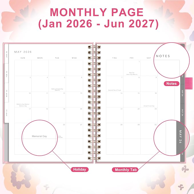 And Per Se 2026 Planner, A4 Size-Daily, Weekly & 18-Monthly Planner, Daily Schedule, Monthly Tabs, 100 GSM Thick Paper(Elegant Florals)
