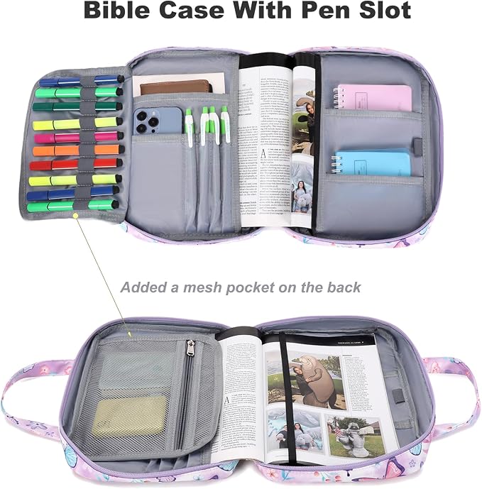 Octsky Bible Covers Bible Case Book Carrying Case Scripture Church Bag Bible Protective with Handle Zippered Pocket (Butterfly Purple)