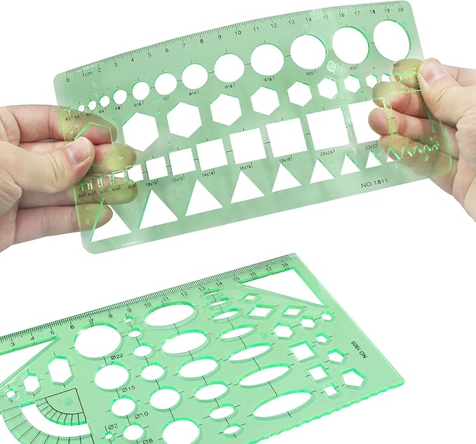 2 PCS Circle Template Clear Green Plastic Scale Drafting Digital Drawing Set Geometric Drawings Stencils Rulers Suitable for School Office Supplies (Style2)