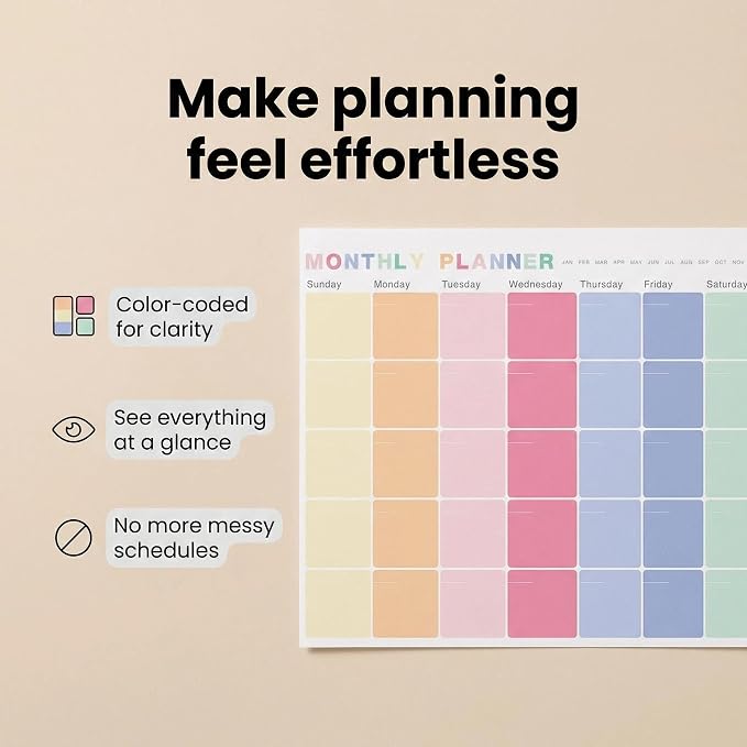 Monthly Planner Notepad - Undated 52 Sheets Desk Calendar, A4 (8"x11") Planning Pad for Office, Home, School, Fitness, Meal & Project Organization