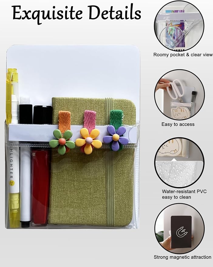 Magnetic Locker Mirror with Pen Holder, Practical Locker Accessory Kit, Pink