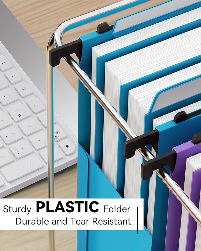 Ansook Plastic Hanging File Folders Letter Size, Expandable 4 Inch File Folders with 1/5-Cut Tabs, Pastel Hanging File Folder Organizer for for Filing Cabinet, Bulky Files & Medical Charts - 6 Pack