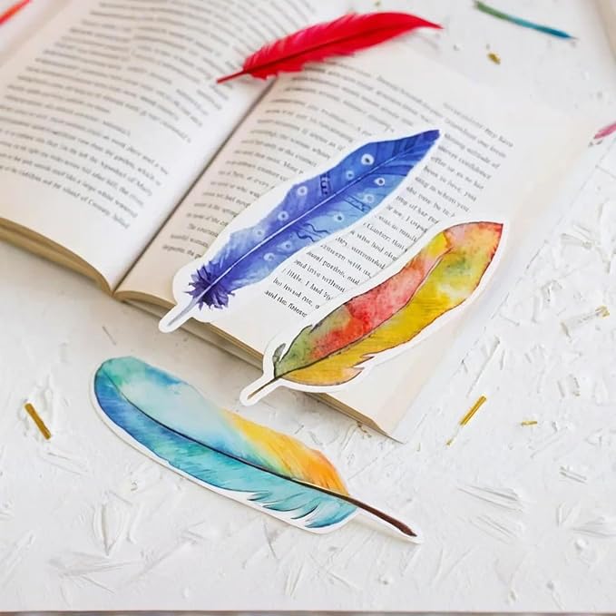 2 Boxes/60 PCS Color Feather Paper Bookmark Feather Shaped Bookmark Paper Bookmarks for Book Lovers Men Women and Students 30 Styles