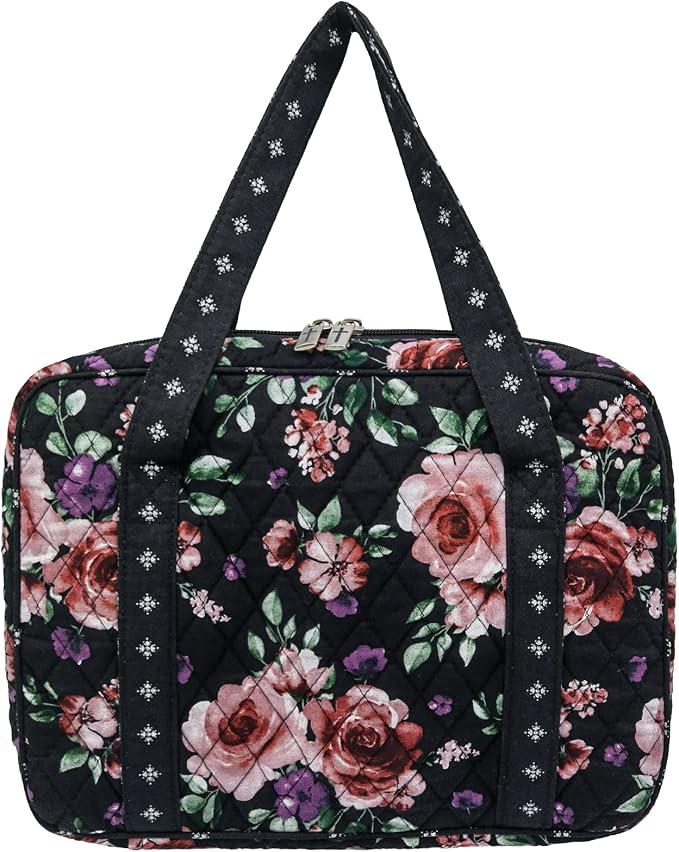 DIWI Quilted Bible Cover Large Sizes 10 X 7 X 2.75 Inches Bible Tote Good Book Case (L, C2 Rose Beauty)