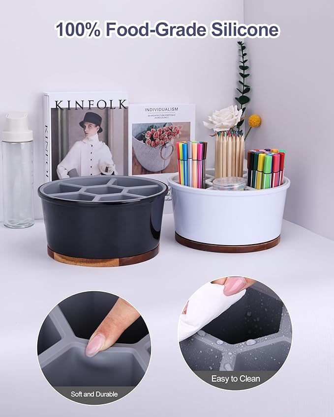Office Desk Organizer, 360° Art Supply Storage Organizer, Melamine Silicone Marker Organizer With 7 Compartments, Pen Cup Holder For Desk With 4 Depth Marker Organizer School Home