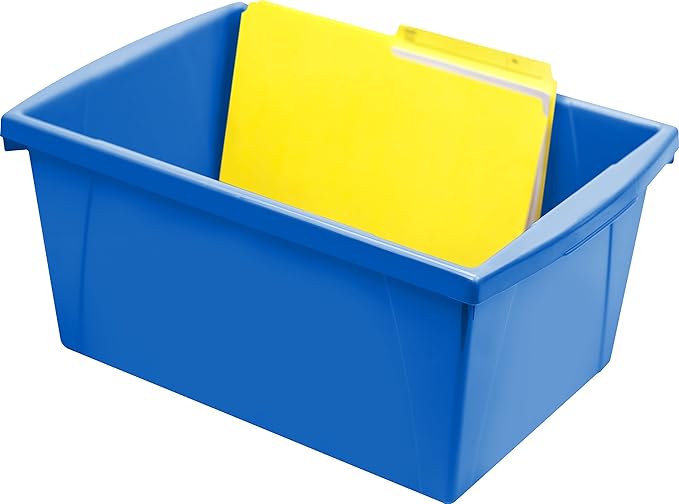 Storex 5.5 Gallon Storage Bin – Plastic Classroom Organizer for Books and Supplies, Blue, 1-Pack (61482C06C)