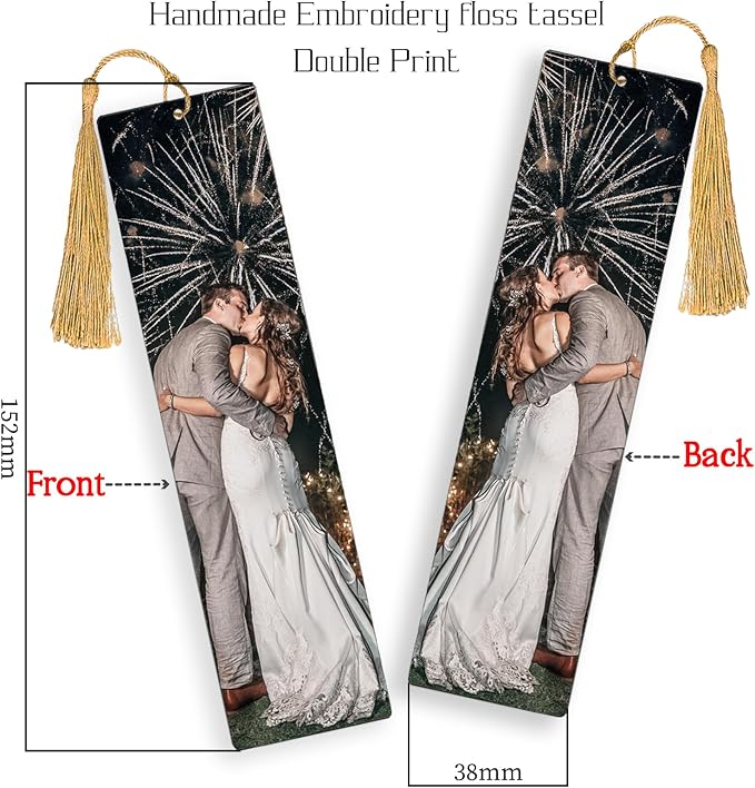 Custom Bookmark - Personalized Metal Bookmarks with Tassel, Customized Photo Color Picture Book Mark Gift for Women Men Readers Kids Book Lover Teacher Classmate Christmas Valentine's Day