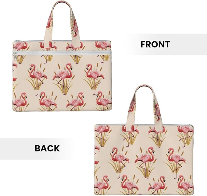 Waterproof Canvas Zipper File Bag with Handle, Pink Flamingo Style Portable Document Organizer for Office Travel Business Briefcase
