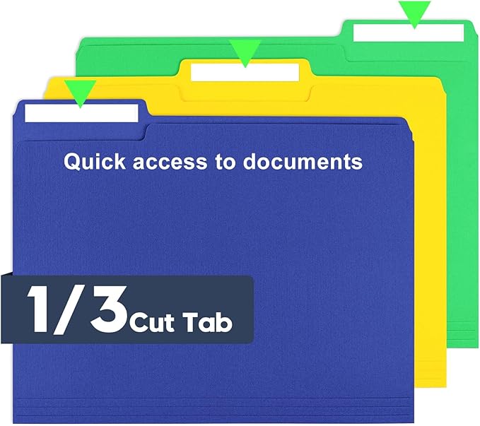 240 Pack Colored File Folders, Letter Size Paper Folders with 1/3-Cut Tabs & Blank Labels, 8.5" x 11" Bulk Durable File Folders for Office/Business/School/Law Firms Use