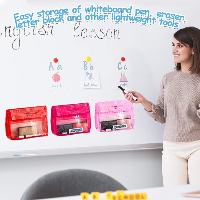 Patelai 24 Pcs Magnetic Storage Pockets Whiteboard Accessory Case Storage Pouches for Organization Magnet Organizer Pocket File Holder for Office, 12 Colors