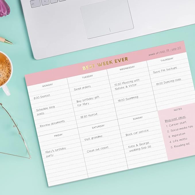 Sweetzer & Orange Weekly To Do List Pad. Gold Foil 7 days Planner with Daily Roadmap Agenda Squares. 7x10” Day Workbook 2026 - Student Blueprint, Work Manual, and Checklist Note Pad