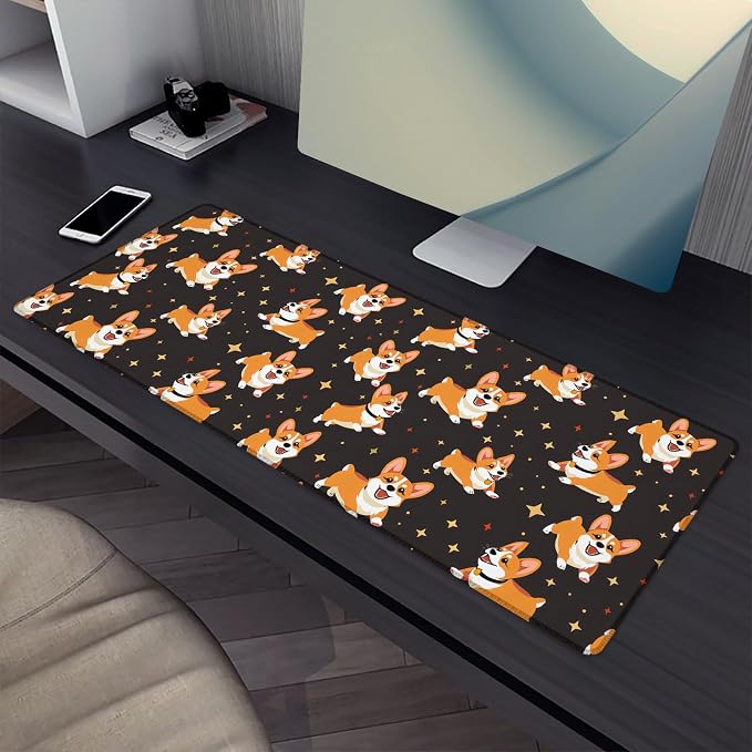 Cute Dog Mouse Pad，Corgi Puppy Pets Gaming Keyboard Mat，Laptop Computer Protector with Non-Slip Rubber Base，Large Extended MousePads Gifts for Desk Office Home，Deskmat Decor 31.5" x 11.8"