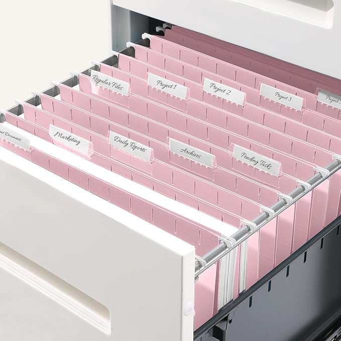SUNEE 25 Pack Hanging File Folders, Pink Folders, Hanging File Folders Letter Size with 1/5-cut Tabs, Stay Organized for Your Home and Office Bulk File and Documents