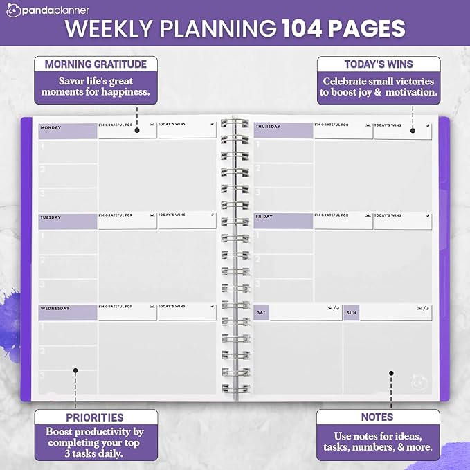 Panda Planner 2026 Undated Weekly Planner – Spiral Notebook 5.75" x 8.25" with 52 Weeks, Habit Tracker & Weekly To-Do Lists – Academic Planner & Productivity Organizer for Home, Office & School (Purple)