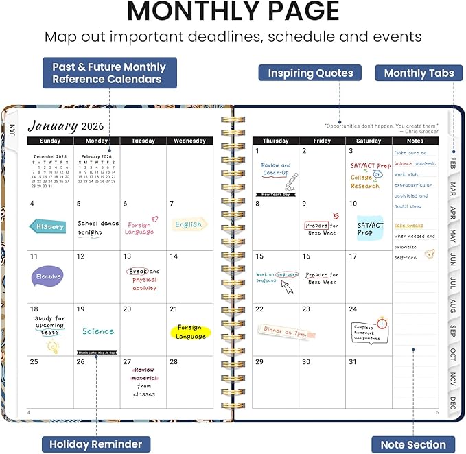 2026 Planner, Monthly and Weekly Calendar Planner for Women, Jan 2026 - Dec 2026, Hardcover Pretty 2026 Agenda Planner Book with Tabs, Spiral Bound, Perfect for School Office Home Supplies, 6.3" x 8.5" - Lineage Flora