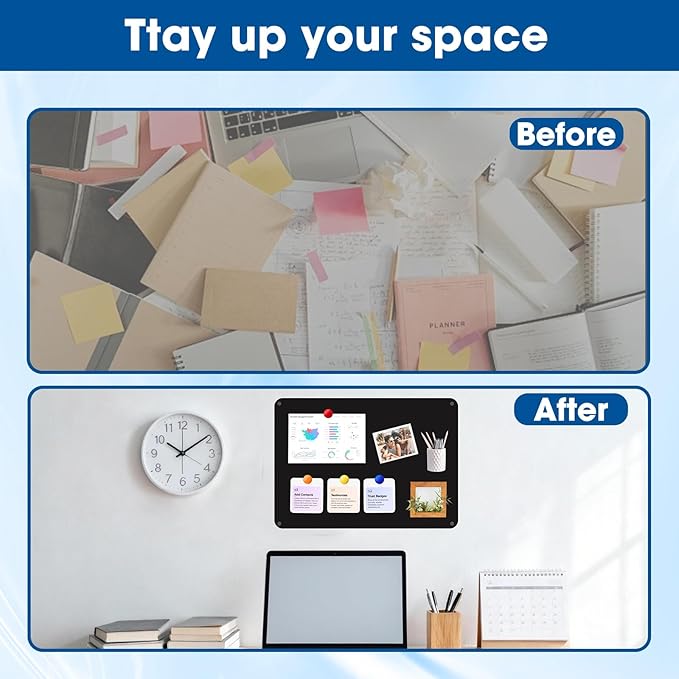 5 Pack Black Magnetic Board,17" x 11.8" Metal Magnet Bulletin Board to Display Magnetic Notes, Numbers, Poetry, Photos, Spice Jars, Suitable for Wall, Refrigerator, Include Magnetic Buckle & Screws