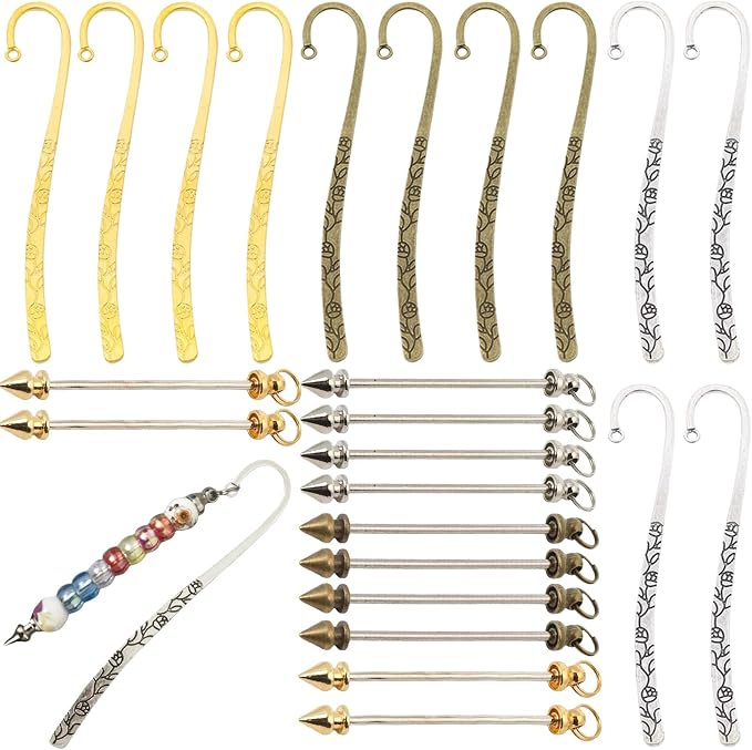 12 Pcs Beadable Bookmarks DIY Metal Blank Bar Bookmark for Beads Metal Bookmark Hairpin Hook Carved Antique Vintage Bookmarks Gift for Book Lovers Student Teacher Office Supplies