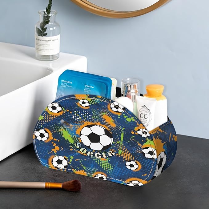 FUSURIRE Soccer Print Tv Remote Controllers Holders for Desk Bed Couch Sofa, PU Leather Desk Storage Box Multi-functional Pencil Holder,Trendy Design Home&Office Accessories