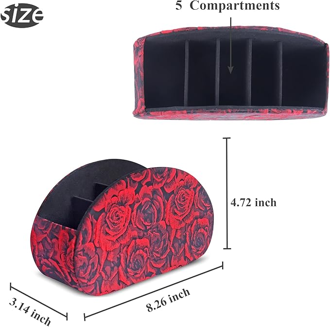 QIELIZI Remote Control Holder, PU Leather Remote Caddy Desktop Organizer with 5 Spacious Compartments for TV Remotes/Media Controllers/Office Supplies (1-3D Rose Red