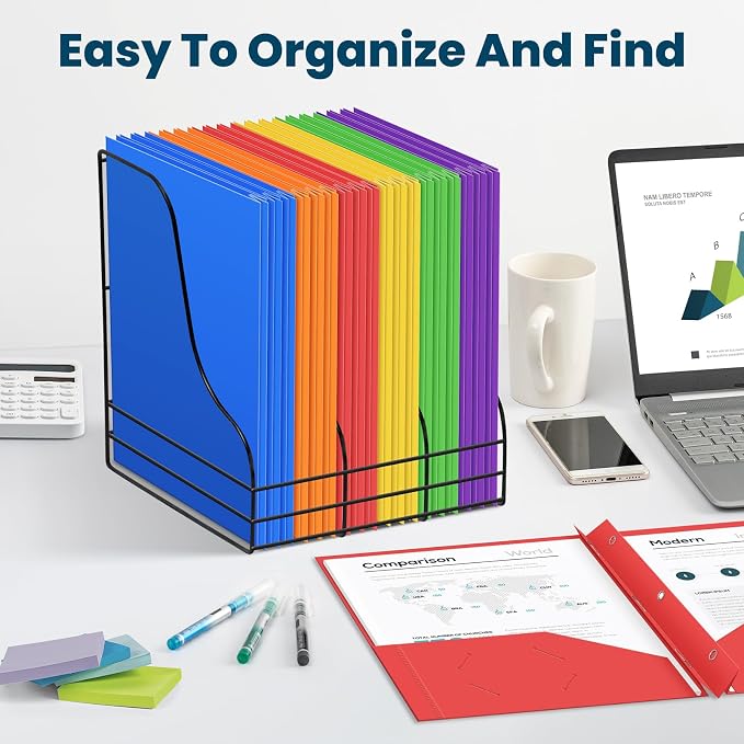 V-Opitos 36 Packs 2 Pocket Folders with 3 Prongs Fastener Clasps, Bulk Heavy Duty Plastic Folders, Multicolor Files Folders in 6 Colors for School and Office
