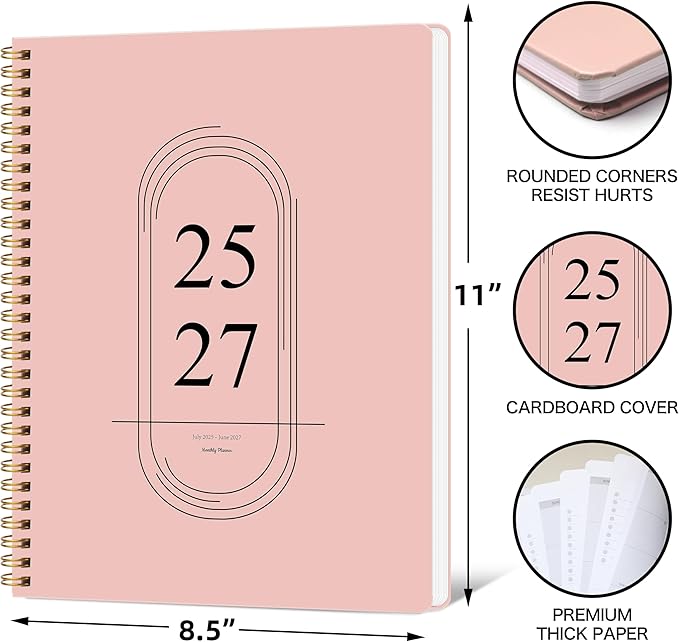 2026-2027 Monthly Planner, Jan 2026-June 2027, A4 (8.5" x 11"), 2 Year Monthly Planner, 24 month Calendar, Simple Calendar Planner Notebook Cardboard Cover, Suitable for Schools & Offices, Pink