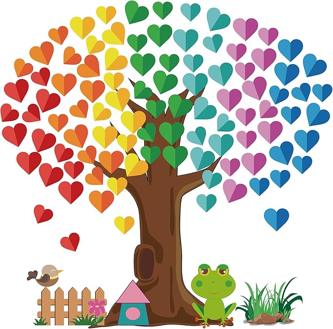 Vcekract Classroom Tree Bulletin Board Decorations, Hearts Bulletin Board Tree Cutouts Set, Welcome Classroom Bulletin Tree Wall Decors for Nursery Elementary School Teacher Chalkboard Supplies