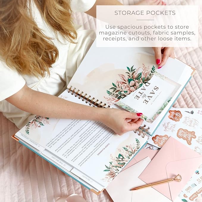 Clever Fox Wedding Planner – Notebook Organizer for Bride – Wedding Planning Binder Book with Pockets – Engagements Gift, 10x11″ (Aquamarine)
