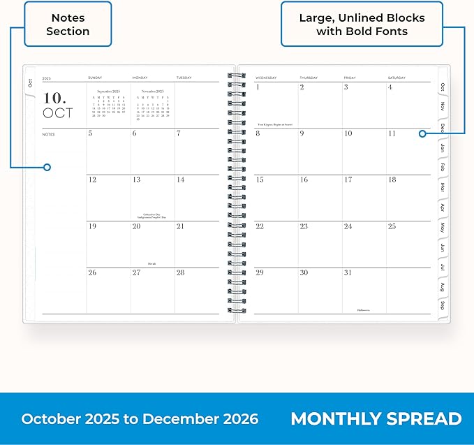 Blue Sky 15 Month 2026 Weekly and Monthly Planner Calendar, October 2025 - December 2026, 7" x 9", Flexible Cover, Durable Twin Wire Binding, Laminated Tabs, Includes Ruler & Sticky Notes, Wren