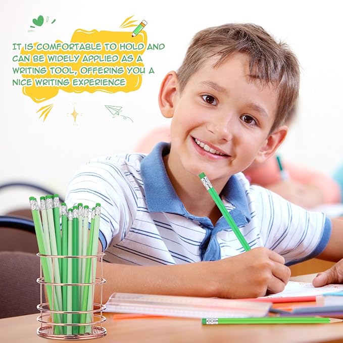 24 Pcs Round Pencils with Eraser 2 HB Cute Pencils Bulk for School Graphite Wood Color Unsharpened Pencil for Drawing Sketching Wedding School Teacher Supplies Student Reward(Green)