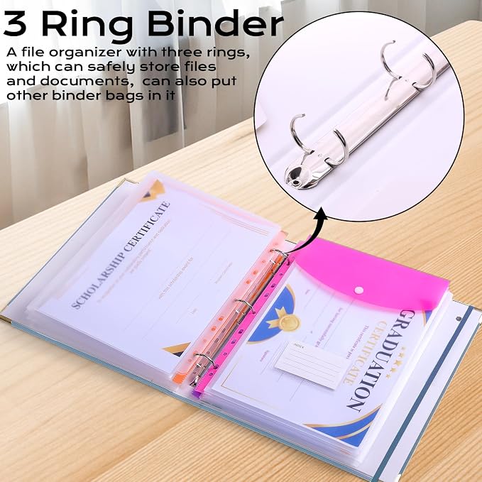 XKDOUS Important Document Organizer with 9 Pockets, Aesthetic Folio Folders 3-Ring Accordion Storage Binders Linen Expanding File Folder for A4 Papers, Documents and Files