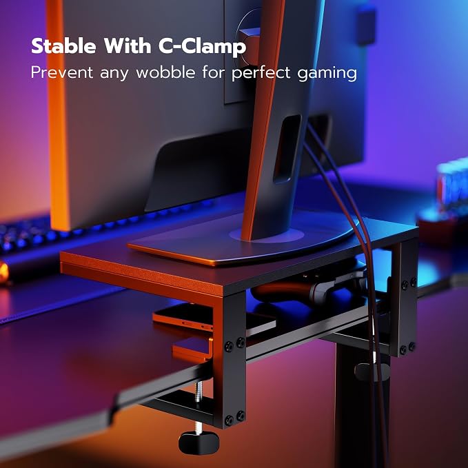 ARES WING Clamp-On Desk Extender & Monitor Shelf – 15" x 9.8" Space Booster, Freestanding or Clamp Mount, Holds 44 lbs, No Drill Desktop Organizer for Office/Gaming, Black