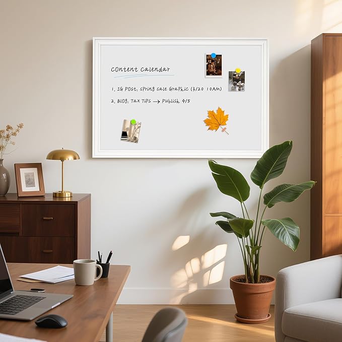 White Board for Wall, 36'' x 24'' Magnetic Dry Erase Board, Decorative Whiteboard with Plain White Wooden Frame, Hanging Writing Board for Home Office School Dorm