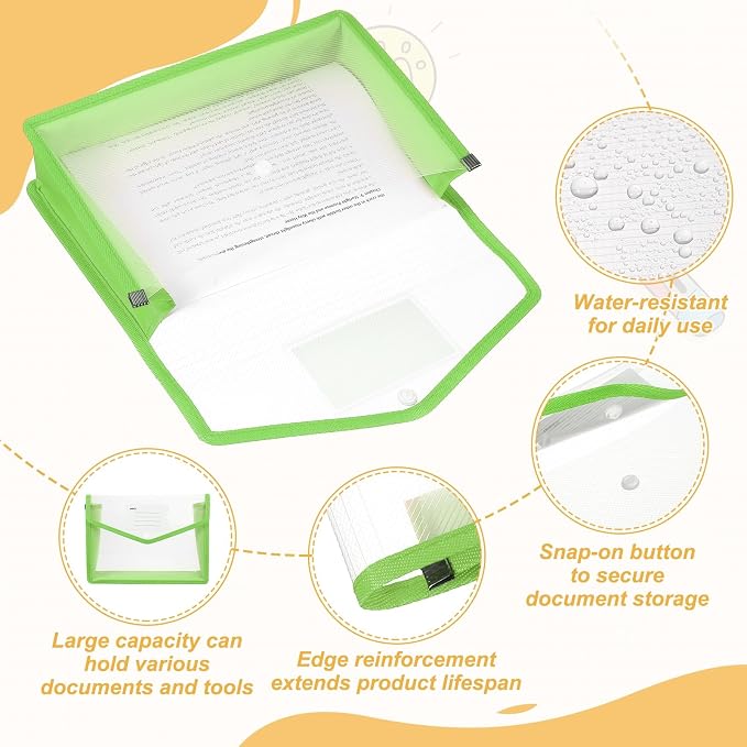 PATIKIL Plastic Expanding File Folders, 2 Pack B5 File Folder Envelopes Letter Size Document Organizer Supplies with Snap Closure for Classroom Office, Green, Horizontal