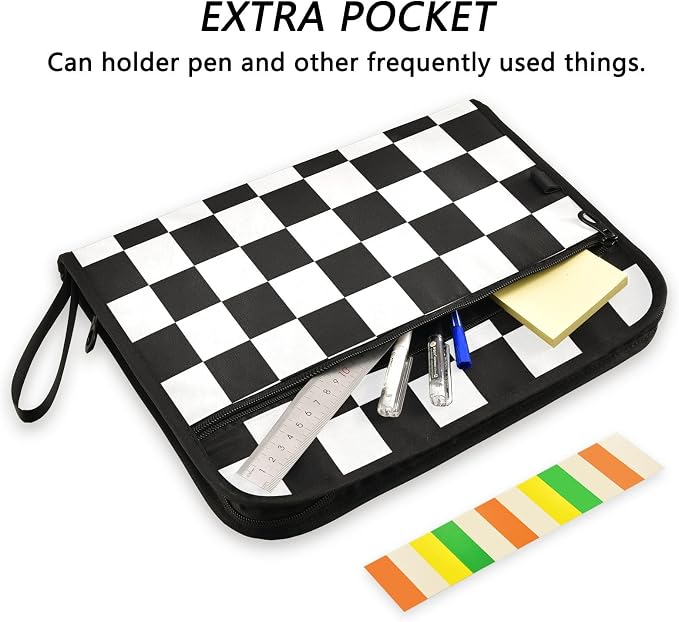 Expanding File Folder White Black Buffalo Plaid Checked Accordion File Organizer 13 Pockets Document Organizer with Zipper Labels A4 Letter Office Storage