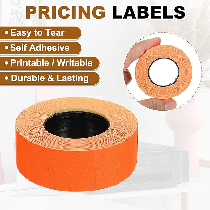PATIKIL Pricing Labels, 10 Rolls 8000 Price Price Gun Labels Self-Adhesive Rectangular Puzzle Shape Marker Tag Stickers for Date Gun, Orange