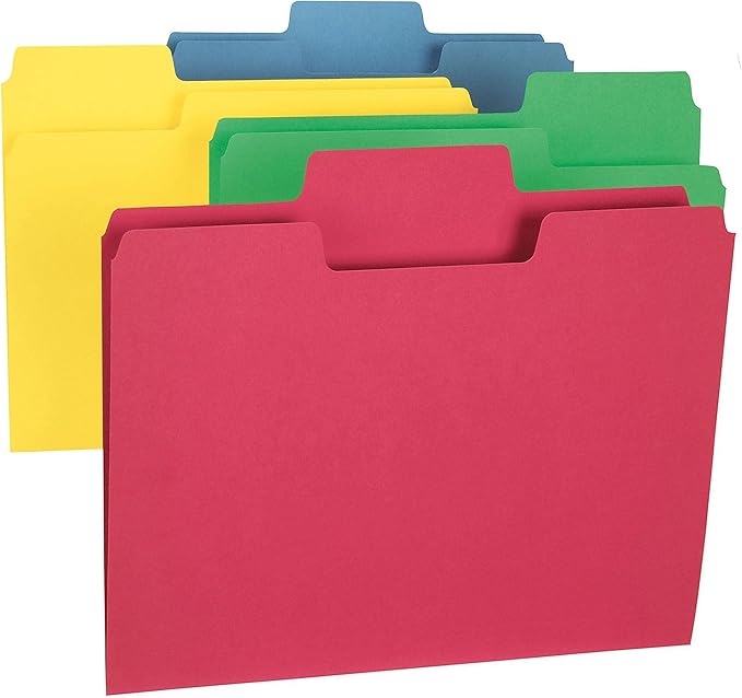 Smead SuperTab File Folders, Oversized 1/3-Cut Tab, Letter Size, Assorted Primary Colors, 24 per Pack (11956)
