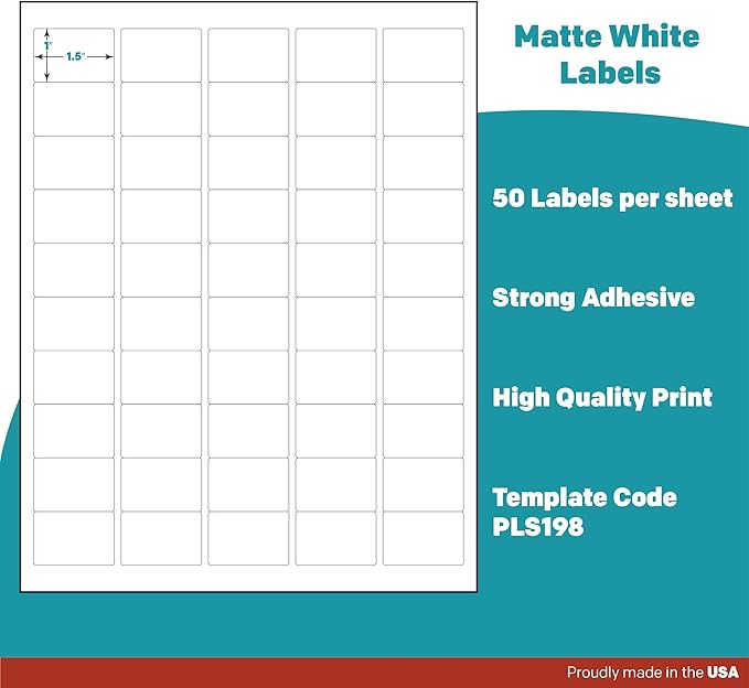 Premium Label Supply White Sticker Barcode Labels – 1.5" x 1" – Laser/Inkjet Compatible – (50 per Sheet), 500 Sheets – 25,000 Total Adhesive Labels