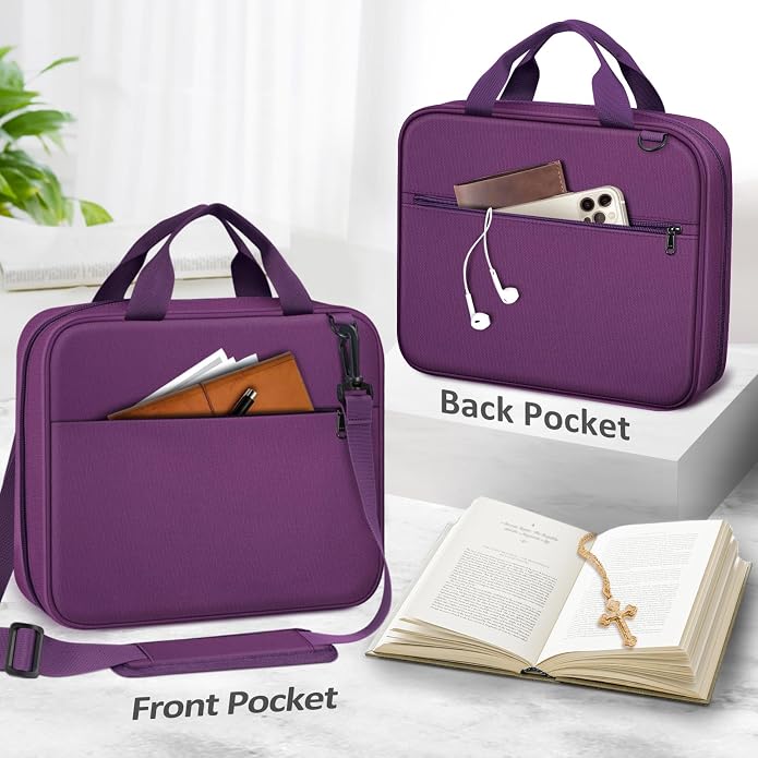 FINPAC Large Bible Cover, Carrying Book Case Church Bag Bible Protective with Zippered Pocket and Handle, Gift for Men Women