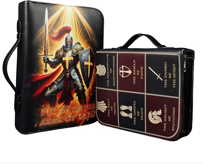 Bible Cover Case for Men Large Armor of God Bible Carrying Case with Durable Handle & Zipper Bible Study Accessories for Boys