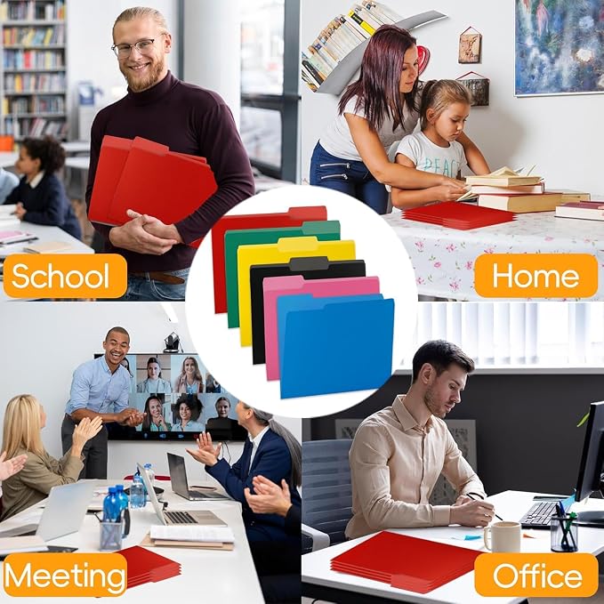 VZCPYTPM Red File Folders,Letter Size (8.5x11 in),1/3-Cut Tabs in Assorted Positions,150 Pack Cardstock Paper Folders for Office,School & Home Filing Cabinet Organization, Bulk Document Folders