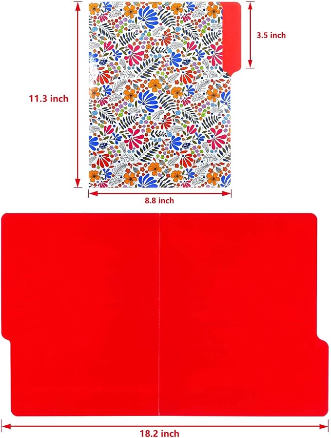 WOT I Decorative File Folders 12Packs, Colored File folders with 6 Cute Floral Design and 6 Solid Vibrant Colors, Two-Tone File Folders Letter Size, 1/3-Cut Tabs, 300gsm
