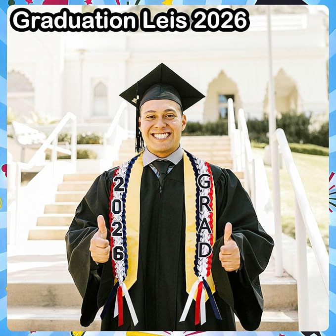 Graduation Leis 2026 Money Ribbon Leis for Graduation Class of 2026 Braided 48inch Graduation Necklace for High School,College Graduation Party Gifts,Navy Blue,White and Red