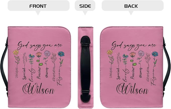 Personalized Bible Cover with Flowers, Custom Bible Cover Case for Women Girls, Large Capacity Scripture Bag with Handle