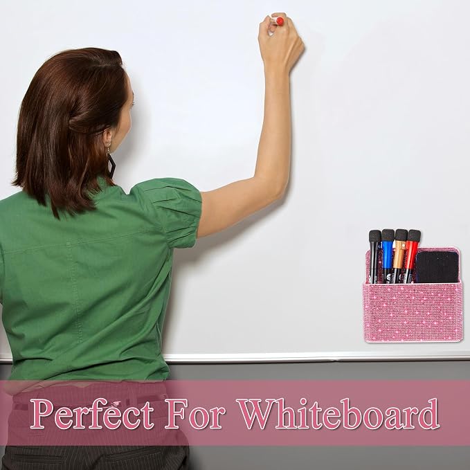 MotiMind Purple Locker Accessories for Girls, Bling Magnetic Pen Holder for Refrigerator, Back to School Rhinestone Marker Holder for Locker, Sparkly Gift for Student (Medium,Rhinestone)