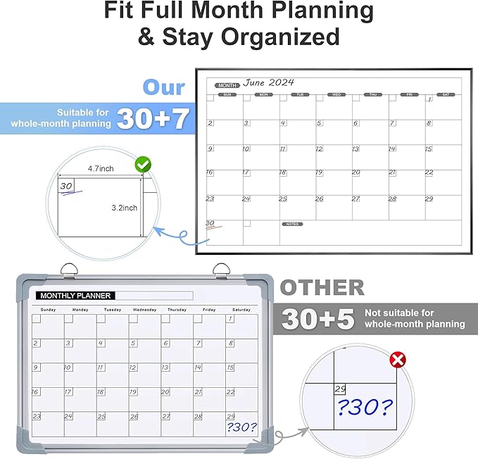 ARCOBIS Dry Erase Calendar for Wall, 36" x 24" Magnetic Monthly White Board Calendar Dry Erase, Hanging Whiteboard Planner for School, Home, Office, Black Frame