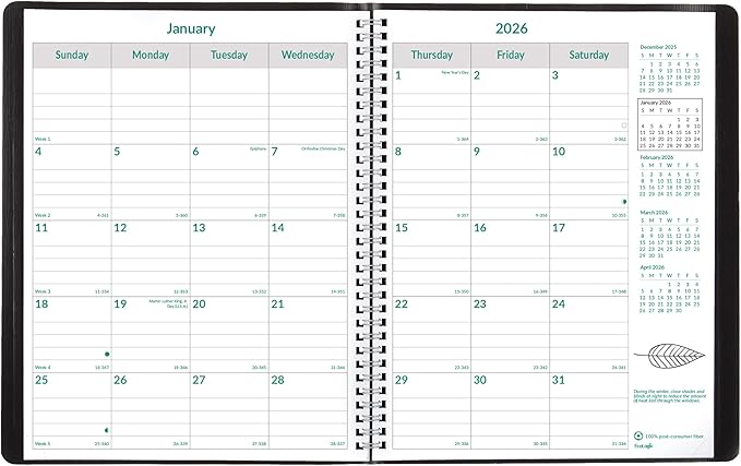 Brownline® 2026 EcoLogix® Monthly Planner, 14 Months, December 2025 to January 2027, Recycled, Twin-Wire Binding, 11" x 8.5", Black (CB435W.BLK-26)